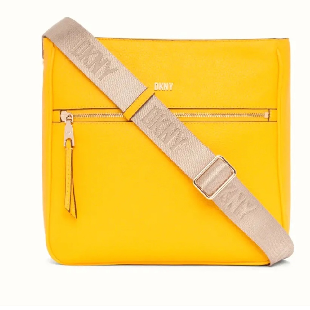 New DKNY Maxine Messenger Leather Sahara Yellow